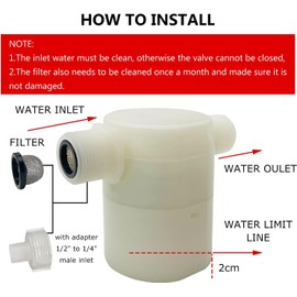 Water Float Valve, Water Level Control Water Tank Traditional Float Valve Upgrade 2 PCS (side inlet, 1/2" to 1/4")