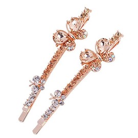 Ruihfas 1 Pair Fashion Women Girls Crystal Rhinestone Hairpins Double Butterfly Design Hair Pins Clips Barrettes Headdress (Champagne)