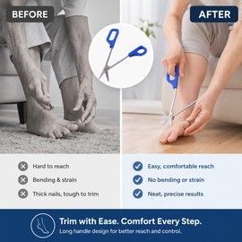 Long Handle Toenail Clippers for Thick Nails – Stainless Steel Pedicure Scissors with Easy Grip for Seniors