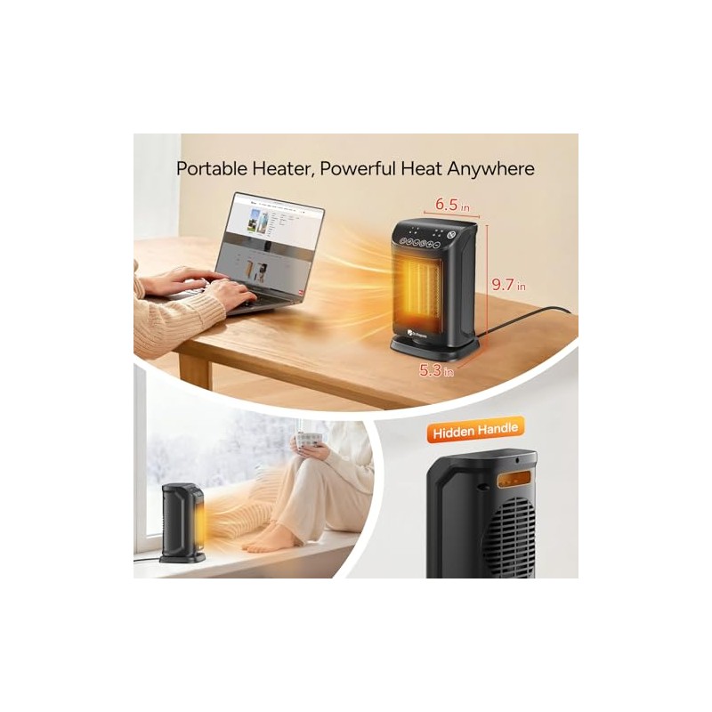 DR.PREPARE 1500W Small Space Heater for Indoor Use, Portable PTC