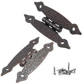Waziaqoc 2Pcs H Cabinet Hinge, Antique Copper Offset Hinge Hammercraft Flush Door Hinge Decorative Flat Hinges with Mounting Screws for Cabinet Closet Wooden Box, 3.5” x 1.5”