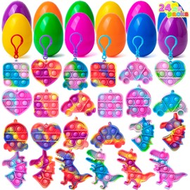 JOYIN 24 huevos de Pascua prellenados con llavero de empuje para fiesta temática de Pascua, burbujas para apretar para aliviar el estrés para la caza de huevos de Pascua, intercambio de aula y suministros de premios de juego