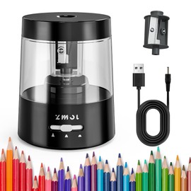 ZMOL Electric Pencil Sharpener for Colored Pencils, Battery Operated Powered Pencil Sharpener Plug in for Kids 6-8mm No.2/Office/Home/Black