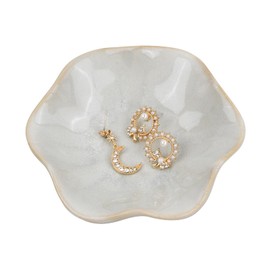 emperoch Aesthetic Ceramic Jewellery Bowl - Decorative Leaf Bowl for Keys, Rings and Jewellery - Table and Bedside Decoration - Handmade Jewellery Tray for Room (White)