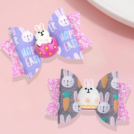 2 Packs Easter Hair Bow Clips Bunny Hair Clips Glitter Rabbit Bow Boutique Grosgrain Alligator Hair Barrettes Hairpin Lovely Easter Egg Rabbit Pattern Headwear Hair Accessories for Kids Girl