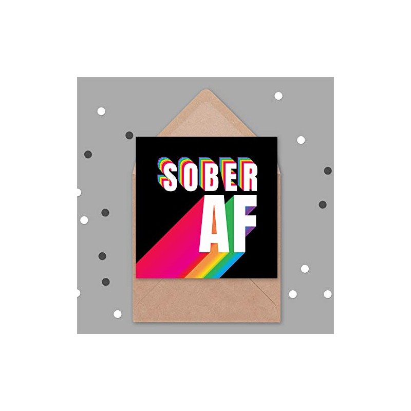 Sober AF Rainbow Typography Black Sealed Greeting Card Plus Envelope