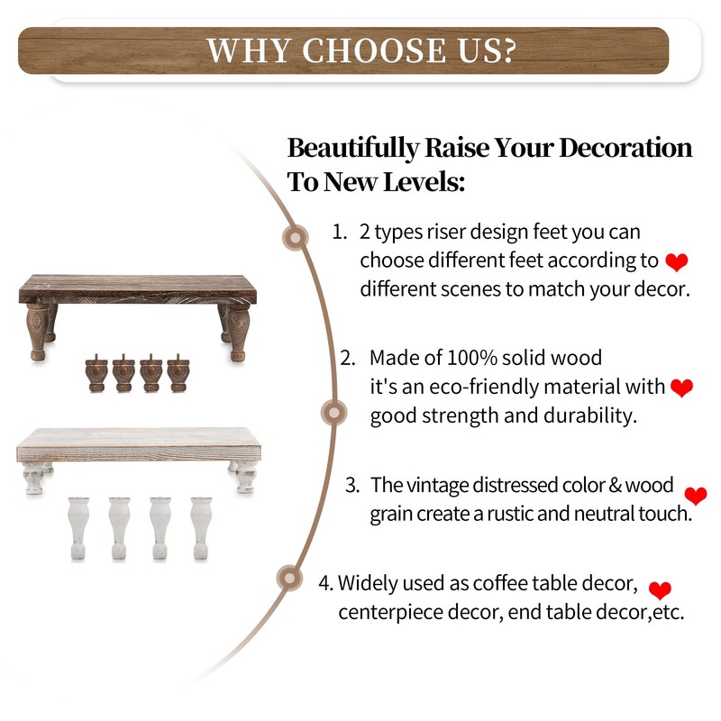 Hanobe Wooden Riser Decorative Tray: Farmhouse Wood Pedestal Display Stand
