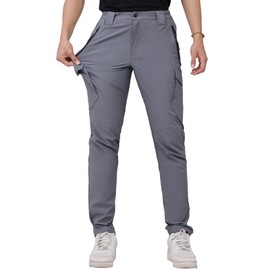 WORK IDEA Men's Hiking Pants Strench Waterproof Lightweight Outdoor Fishing Pants with Cargo Pockets, Grey, 36W x 30L
