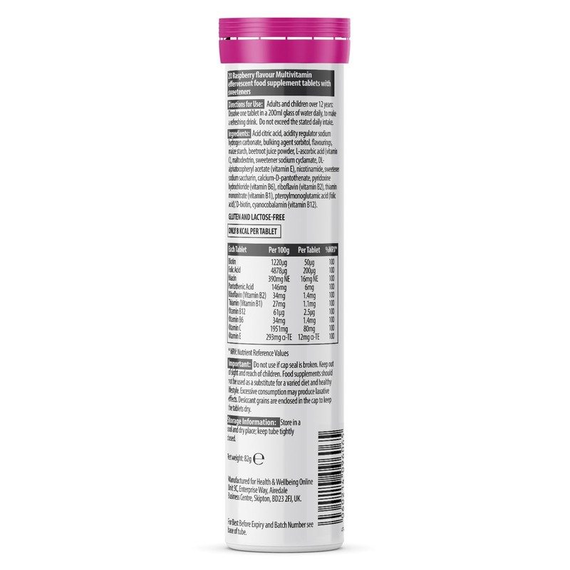 Multivitamin Effervescent| Raspberry Flavour|20 Tablets x 4| MultiZest Brand