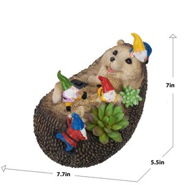 Solar Hedgehog Garden Statue Light Outdoor Decor with LED, Gnome Figurine Waterproof Lawn Ornaments for Yard, Patio, Backyard, Balcony - Cute Birthday Gift for Women, Mom, Grandma