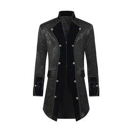 DRTES Men Steampunk Medieval Jacket Victorian Vampire Pirate Frock Coat Costume (Black, Large)