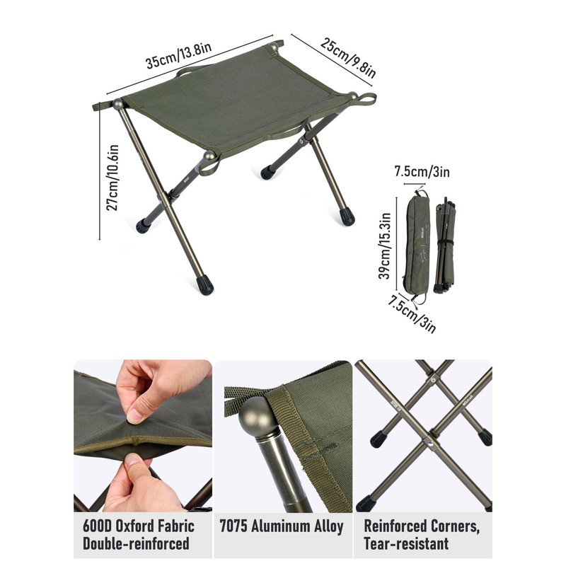 WildCall Ultralight Folding Aluminum Camping Stool (1, Green)