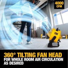 DEWALT 16 Inch Floor Fan, 360° Adjustable Tilting Airflow Fan, 3-Speed 4000 CFM Max, Hook Hangable, Wall Mount for Garage, Basement, Gym, Heavy Duty Barrel Shop Fan DXF1616