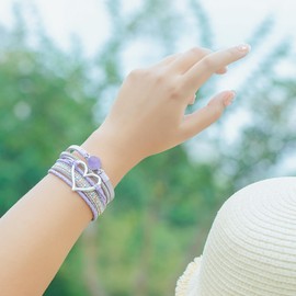 FANCY SHINY Heart Leather Wrap Bracelets Stackable Boho Cuff Bangles Trendy Resin Stone Rhinestone Bracelets with Magnetic Clasp for Women Christmas Gift Jewelry(Purple)