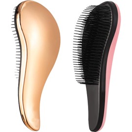 JEELEEKO 2 Piezas Cepillo desenredante,Cepillo para Cabello, Antiestático Cepillo para Cabello Favorece Crecimiento del Cabello, Evita Encrespamiento, en Húmedo y en Seco, Peina Cabello, Apto para Todo Tipo de Cabellos. (Oro Rosa)
