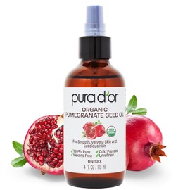 PURA D'OR Óleo de romã orgânico de 118 ml - Óleo prensado a frio 100% puro certificado USDA - Óleo corporal orgânico para cabelo, rosto e pele - Hidratante capilar puro óleo de limpeza