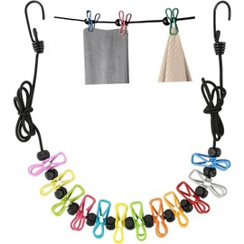 Travel Washing Line,12 Colorful Clips with Portable Camping Washing Line, Adjustable Elastic Retractable Clothes Line, For Indoor Laundry Drying line,Outdoor Camping Accessories