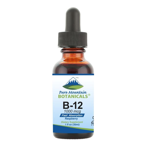 Pure Mountain Botanicals B12 Vitamin 1000 mcg – Kosher B12 Drops in 1oz Bottle with Natural Berry Flavor