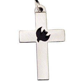 Thick, Boxed Cross With Cutout Dove Center Pewter 24-Inch Pendant Necklace