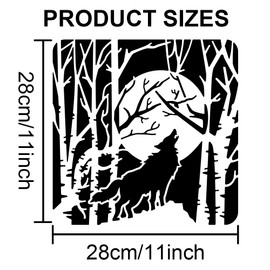 MAYJOYDIY Howling Wolf Stencil Forest Full Moon Wolf Stencil 30 x 30 cm with Brush Reusable Wild Animal Stencils DIY Crafts Wall Wooden Canvas Home Decor