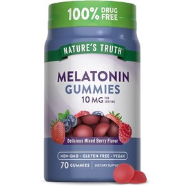 Nature's Truth Gomitas de melatonina de 10 mg | 70 unidades | Sabor a bayas | Suplemento vegano, sin OMG y sin gluten | Suplemento vegano, sin OMG y s