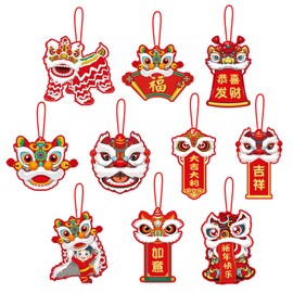 20PCS Chinese New Year Decorations 2025 Lunar Dragon Chinese Couplets Spring Festival Banner Party Lion Pendant for Good Luck Wealth Fortune Success Car Hanging Ornament Celling Home Office Bedroom