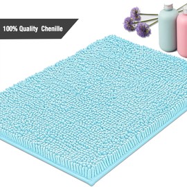 OWIYA Bathroom Rugs Mat 70x24 Chenille TRP Non-Slip Extra Soft and Absorbent Machine Wash Dry Bath Rugs Mat for Bathroom Floor, Bathtub and Shower, Chenille Bath Rugs, Bath Carpet Aqua Blue