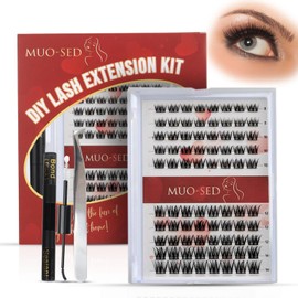 MUO- SED New Lash Clusters Kit Individual Lash Extension Kit DIY Multi-type D Curl Cluster and X series ( Natural, cat eye, volume and wispy volume style) ,Eyelash Extension Kit with Waterproof Lash Bond, Seal Glue and Lash Tweezers (D04- 0.07DMix)
