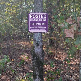 Posted Hunting Sign Purple 12"X12" Posted No Hunting, Fishing Trespassing, Rust Free Aluminum UV Protected Easy to Mount Weather Resistant Made in USA, Security