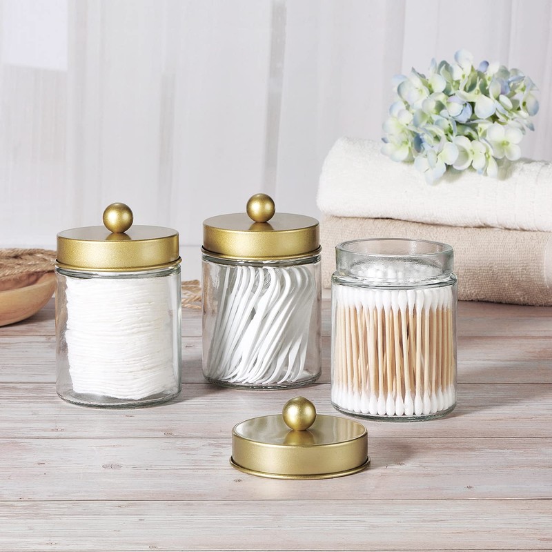 Apothecary Jar Canisters Bathroom Vanity Organizer - Qtip Holder Storage