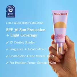 Tower 28 Beauty SunnyDays SPF 30 Tinted Mineral Sunscreen - For Sensitive Skin - 2-in-1 Facial Broad Spectrum UVA/UVB Protection + Foundation – Shade 50 SUNSET, 1 Fl Oz