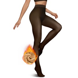 Vertvie Fleece Lined Tights for Women Thermal Pantyhose Fake Translucent Winter Warm Tights High Waisted Thick Leggings (220g-Thin Fleece,Black Sheer,Large-X-Large)