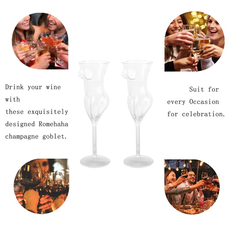 2Pcs Body Shaped Cocktail Glass Set, 6.09oz Clear Hand Blown