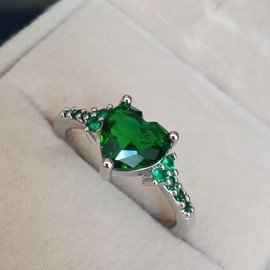 DCFSHEE Classic Infinity Love Plated Sterling Silver Heart Cut Green CZ Emerald Birthstone Ring, Delicate Promise Engagement Ring Jewelry for Women(9)