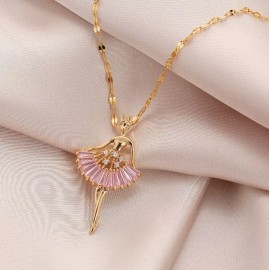 Syrios Gifts Ballerina Dancer Pendant Necklace  Pink  & Gold Dance Recital Gift  - Ballet