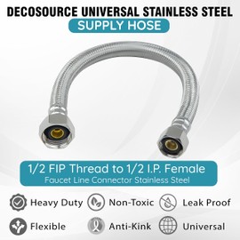 DecoSource Universal Stainless Steel Supply Hose 1/2 FIP Thread to 1/2 FIP Female Faucet Line Connector Stainless Steel - Hot & Cold Water Supply - Laundry/Kitchen Sink (1 Pair, 20 Inch Long)