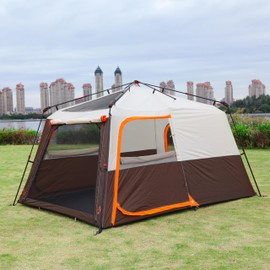KTT Instant Tent 6-8 Person(B),Large Family Cabin Tents,Automatic Tent Build Quickly in 60S,2 Rooms,2 Top Windows,3 Doors and 3 Windows with Mesh,Waterproof,Big Tent for Outdoor,Picnic,Camping(Brown)