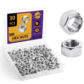 M8-1.25mm Hex Nuts, 30Pcs Metal Nuts, Steel Nut, (18-8) 304 Stainless Steel Nuts Set, Machine Screw Hex Nuts, Assorted Hardware Nuts Sets for Bolt for Furniture, Car and Construction