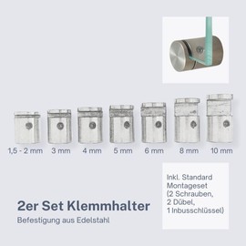 Set of 2 Clamp Holders for Metal Plates, Clamp Mounting, Clamp Holder, Stainless Steel for Plate Thickness 1.5-2 mm
