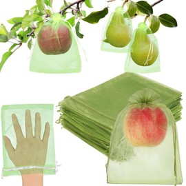 100 Pcs Fruit Protection Bags, 6''×8'' Fruit Netting Bags for Fruit Trees Fruit Cover Mesh Bag with Drawstring Netting Barrier Bags for Plant Fruit Flower