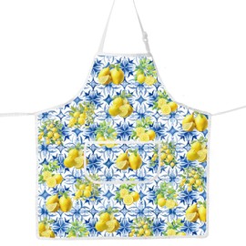 MYSOMY Italian Amalfi Coast Lemons Apron Italian Kitchen Apron Sorrento Lemons Apron Italian Nonna Apron Italian Chef Apron (LemonsBlue UK)