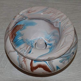 Small Tunisian Marble Ashtray in Blue, Brown and White