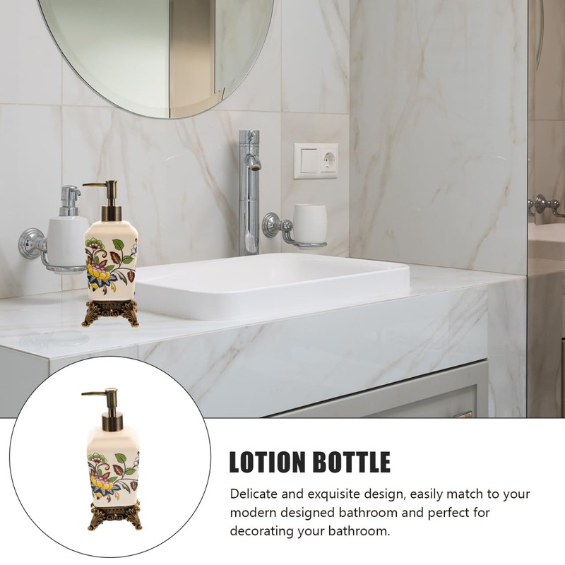 BESTOYARD Vintage Ceramic Soap Dispenser 340ML with Flower Printing Design,