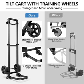 KEDSUM Dolly Cart with Wheels, Upgrade Labor-Saving Folding Dolly with Training Wheels, Heavy Duty Hand Truck Cart with Pedal Rod,Thickened Iron Pipe for Moving, Furniture, Warehouse Use
