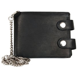 Men's Spacecious Black Biker's Genuine Leather Wallet with 50 Cm Long Metal Chain
