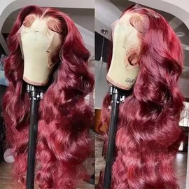 Burgundy Lace Front Wigs Human Hair 24 Inch 13x4 Body Wave HD Lace Frontal 13x4 Human Hair 99J Pre Plucked 150% Density HD Transparent Wine Red Colored Wigs Real Hair for Women with Baby Hair