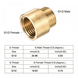 sourcing map Brass Extension Pipe Fitting 15mm G1/2 Female to G1/2 Male Thread Reducer Coupling Adapter Connector Pack of 3
