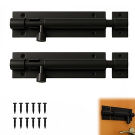 2 Pack Black Bolt, 4 Inch Door Bolts for Internal Doors, Black Gate Bolt with Screws, Small Bolts for Doors, Cabinets, Shed Slide Door Latch, Stainless Steel Gate Latch Lock
