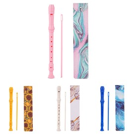 Jasenna Soprano Recorder, Elementary School Student, Beginner, 8 Hole C Key Soprano Recorder, Cleaning Stick, Fingering Chart, Leather Storage Bag (2-Pink Green Splash-ink)