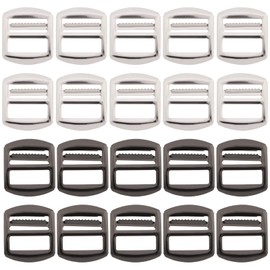 VGOL 20 Pieces Metal Sliding Buckle Replacement Ladder Lock Buckle Adjustable Buckle for Vest Backpack Webbing Handbag Bag Accessories Camping Bag Belt, Silver, black